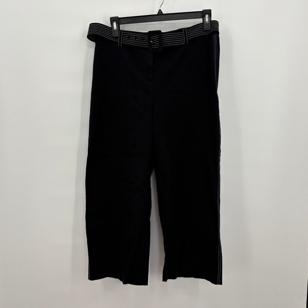 Alfani Womens Black‎ High Rise Belted Cropped Trousers Contrast Stitch Size 14